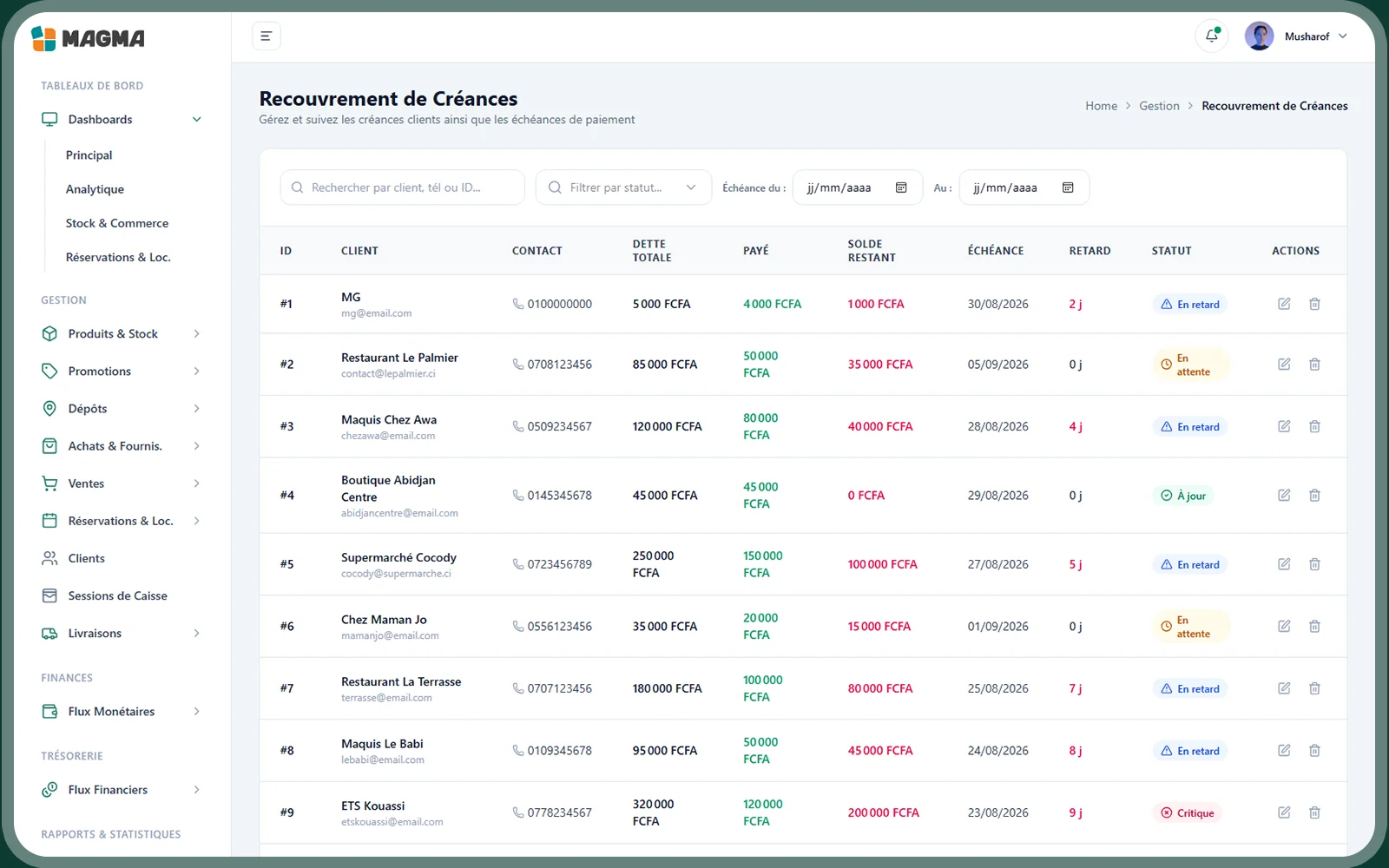 Magma : devis, factures et recouvrements clients